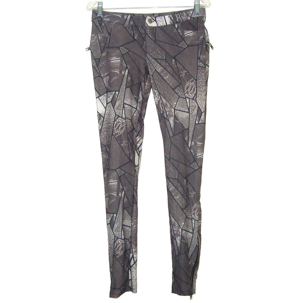 NWT Kardashians BEBE Windowpane Print Zipper Accent Pants Leggings Size M